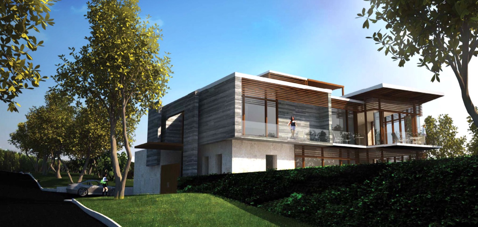 Habiture custom home with waterfall wall